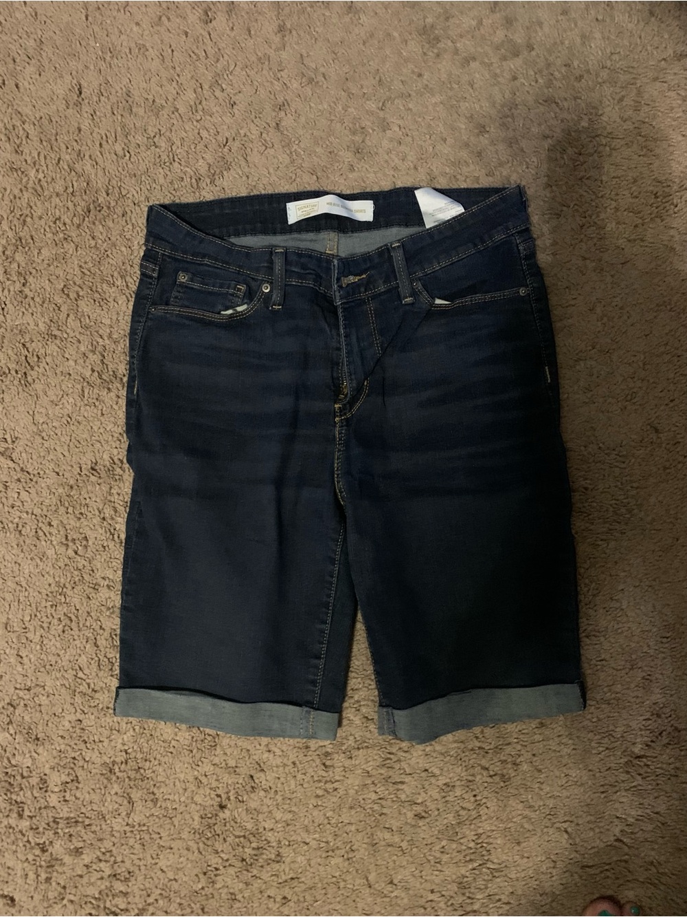Signature by Levi Strauss Dark Indigo Rolled-Hem Jean Shorts